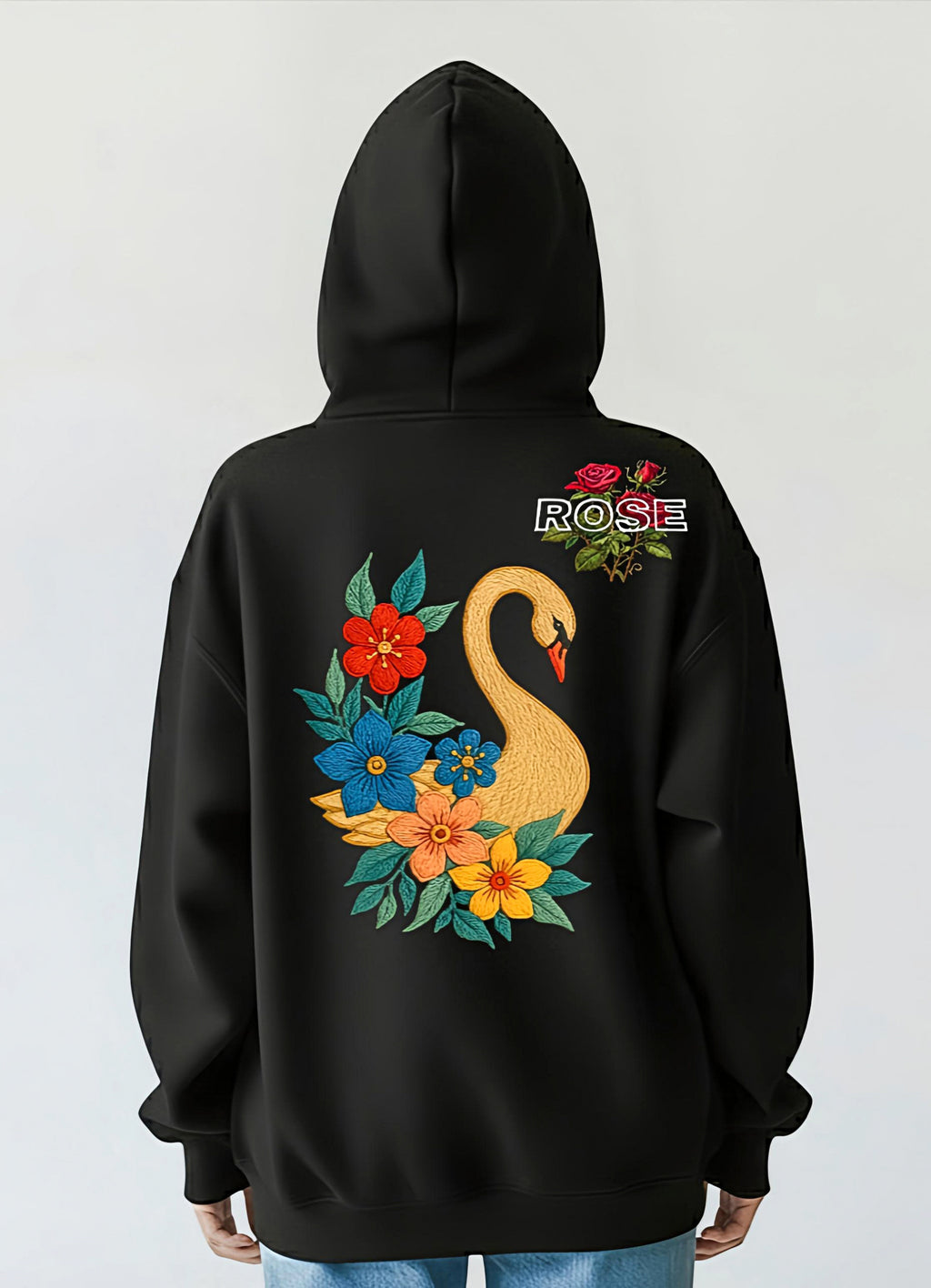 SDCB / Fashion / GOLDEN SWAN FLORAL' BLACK HOODIE