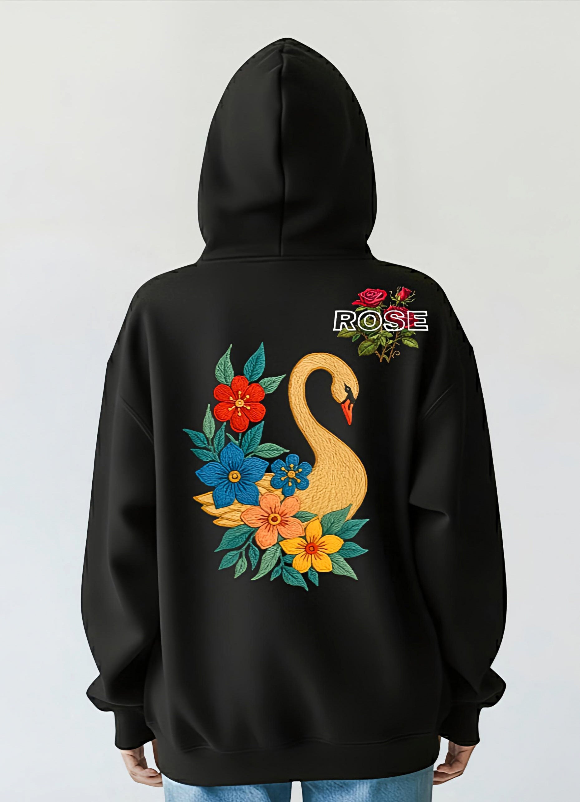 SDCB / Fashion / GOLDEN SWAN FLORAL' BLACK HOODIE